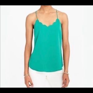 J. Crew green silk camisole tank top with scallop detail. Size 2.